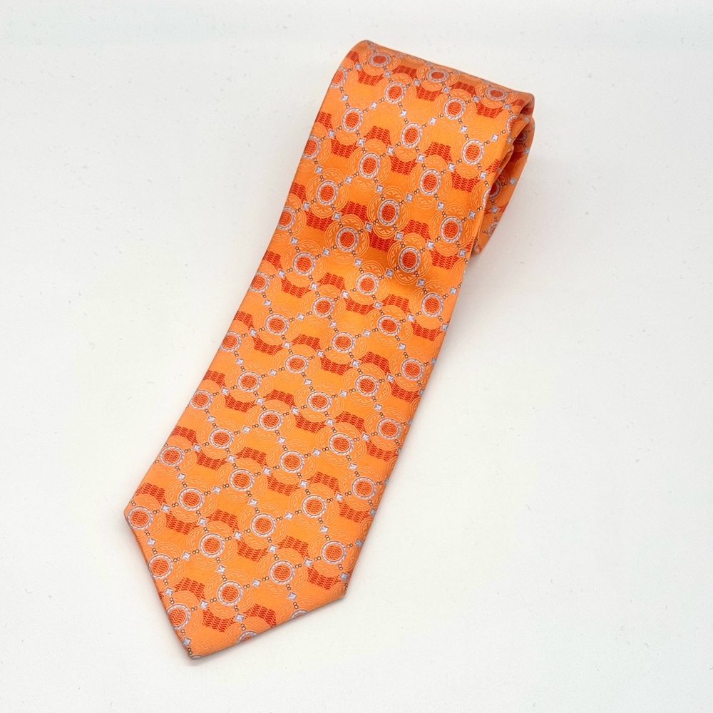 Fabergé Silk Tie Orange Geometric Pattern, Design No. 00246